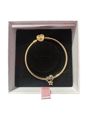 Pandora Gold Heart Clasp Bangle with Star Charm